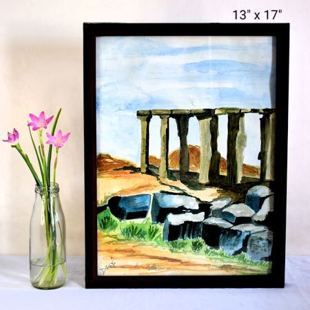 Rock Formation Watercolor Painting of Hampi Art on Paper by Artist Dimpana | 13 x 17 Inches