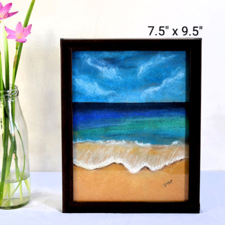 Beach Art Soft Pastels Seascape on Paper by Artist Dimpana | 7.5 x 9.5 Inches