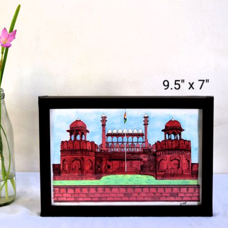 The Red Fort Stippling Art with Photo Colour Wash by Artist Dimpana | 9.5 x 7 Inches