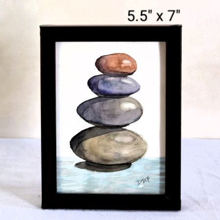 Pebbles Watercolor Still Life Painting Art on Paper by Artist Dimpana | 5.5 x 7 Inches