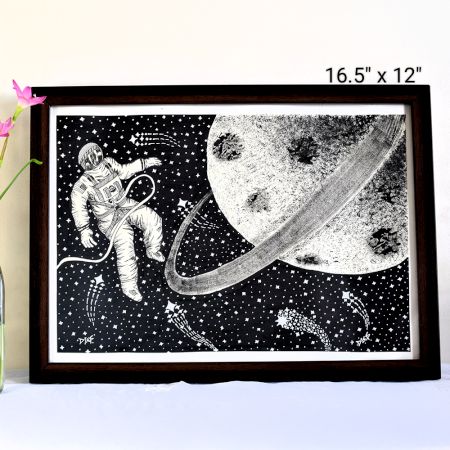 The Space Indian Ink Painting on Paper by Artist Dimpana | 16.5 x 12 Inches