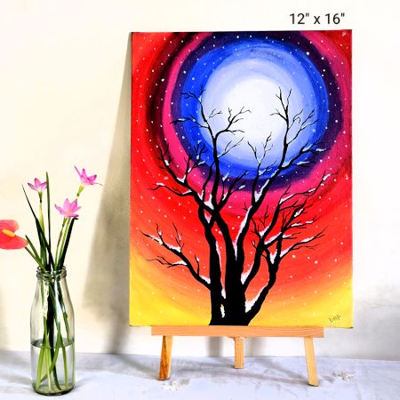 Winter Tree Acrylic on Canvas Board by Artist Dimpana | 12 x 16 Inches