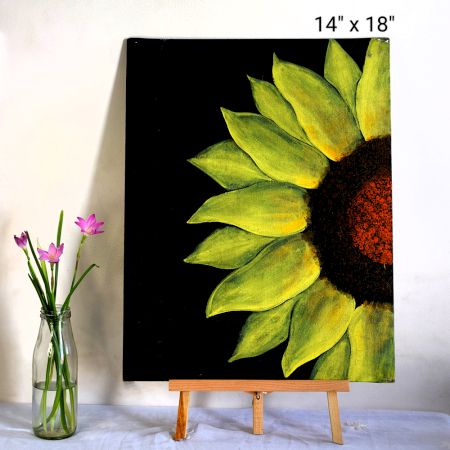 Yellow Flower Acrylic on Canvas Board by Artist Dimpana | 14 x 18 Inches