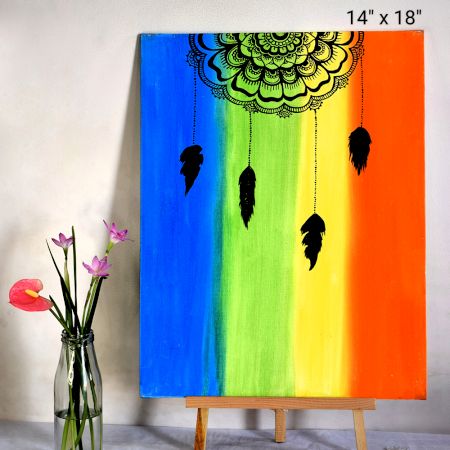 MANDALA DREAM CATCHER Acrylic Mandala Illustration Art on Canvas Board by Artist Dimpana | 14 x 18 Inches