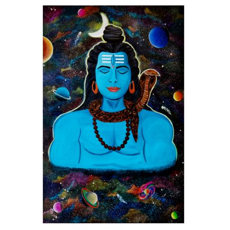 Shiva in Galaxy Acrylic Spiritual Painting Art on Canvas Board by Artist Dimpana | 36 X 24 Inches