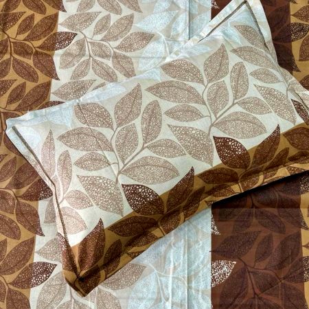 Earthy Leaf Print 100% Cotton Casement King Size Bedsheet Set with 2 Pillow Covers | 100 x 108 Inches