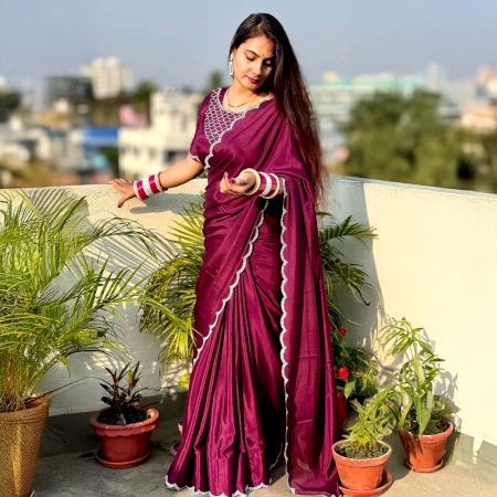 Bollywood Style Purple Crepe Georgette Saree for Parties