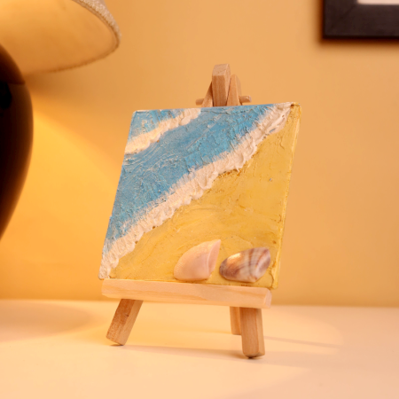 Hand-Painted Mini Beach Canvas Painting with Shells
