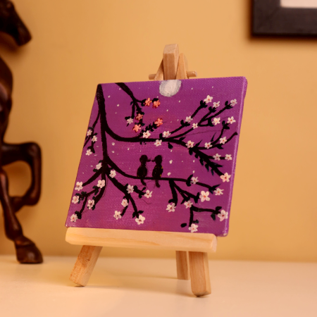Romantic Mini Canvas Painting with Blossoms and Moonlight