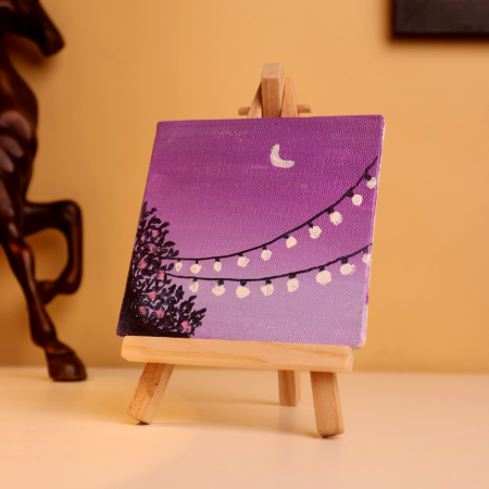 Purple Sky Mini Canvas with Fairy Lights Art
