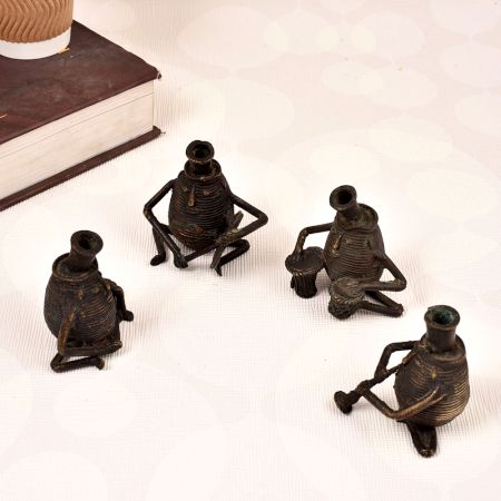Handmade Vintage Brass Male Figure Playing Instrument in Set of 4