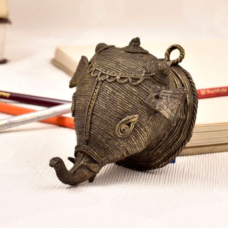 Tribal Art Vintage Folk Brass Elephant Head for Wall Hanging