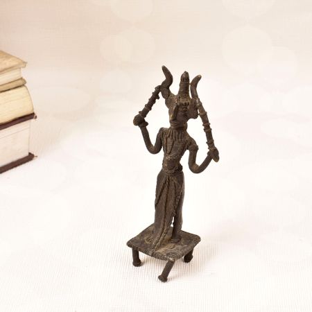 Handmade Folk Brass Tribal Lord Shiva Statue for Decoration