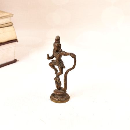Vintage High-Quality Brass Lord Krishna Dancing on Cobra Statue