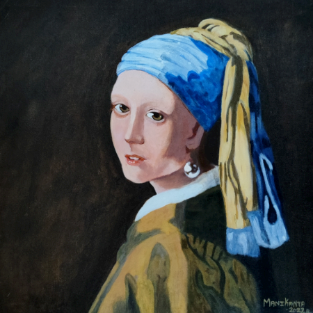 A Girl with a Pearl Earring â€“ Acrylic on Canvas by Artist B. Manikanta
