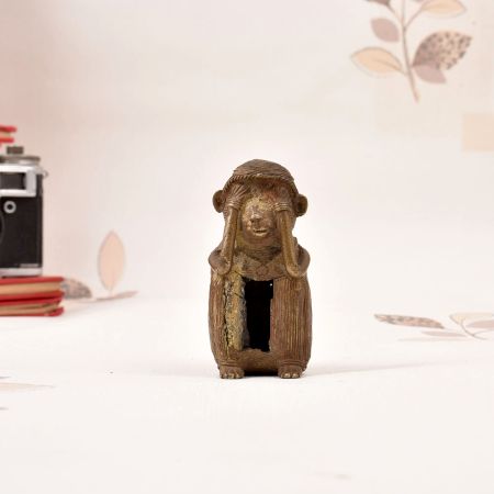 Vintage Handcrafted Tribal Brass Monkey Statue in Odisha Art