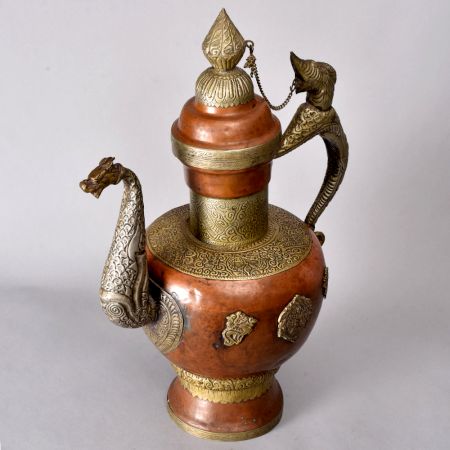 Engraved Beautiful Copper and White Metal Kettle for Decoration