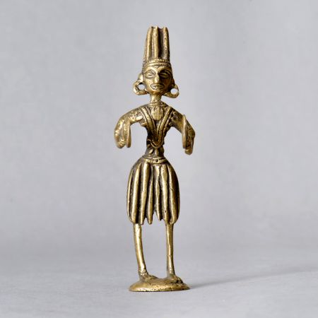 Tribal Art Handmade Brass Man Statue Playing Manjeera for Decor
