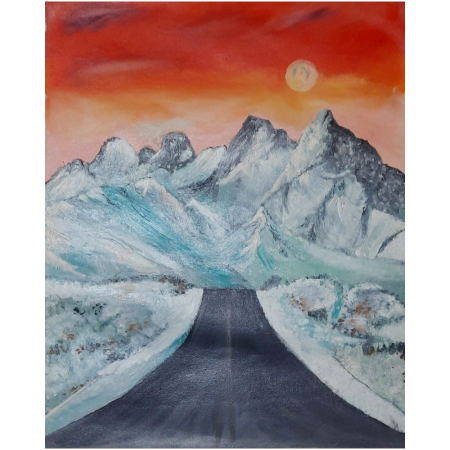 Snow Road to the Mountains Acrylic on Canvas by Artist Gayatri Sharma | 23 x 19 inches