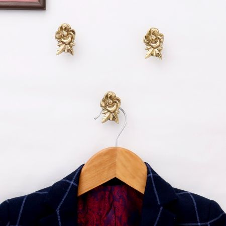 Golden Brass Rose Wall Hooks-3 Pieces