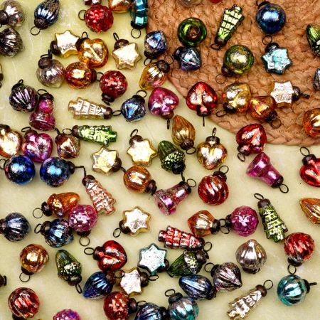 25 Pieces Handmade Multi-Coloured Distressed Glass Christmas Ornament