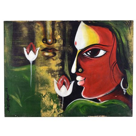Divine Faces with Lotus Acrylic on Canvas Painting