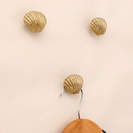 Golden Solid Brass Shell Wall Hooks-3 Pieces