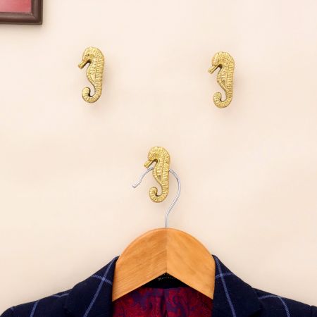Golden Brass Seahorse Wall Hooks-3 Pieces