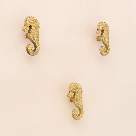 Golden Brass Seahorse Wall Hooks-3 Pieces
