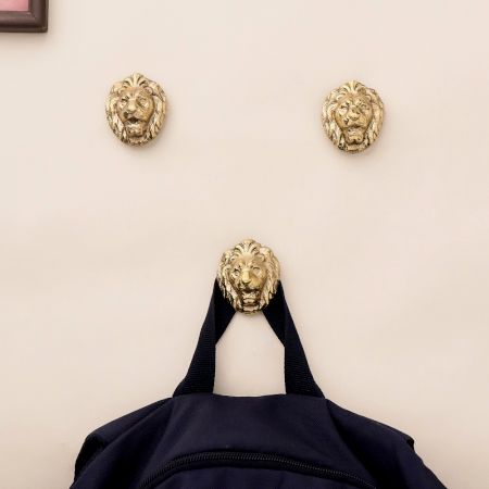 Golden Brass Lion Wall Hooks-3 Pieces