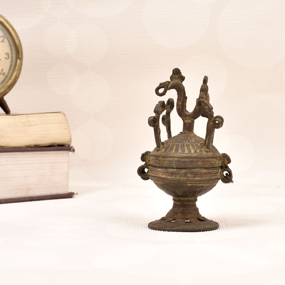 Tribal Art Vintage Brass Sindoor Box for Home Decoration