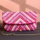 Pink Chevron Hand-Beaded Clutch Bag with Gold Chain Strap | Festive Party Sling