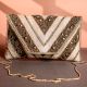 Golden Chevron Hand-Beaded Party Clutch with Embellished Details & Chain Strap | Evening Glam Sling Bag