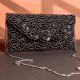 Midnight Sparkle Black Beaded Clutch with Black Sequin Wave Design & Chain Strap | Glam Evening Sling Bag