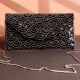 Midnight Sparkle Black Beaded Clutch with Black Sequin Wave Design & Chain Strap | Glam Evening Sling Bag