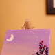 Mini Moonlight Sky Canvas Painting with Floral Silhouette