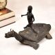 Handcrafted Vintage Folk Brass Turtle Statue with Rider for Decor