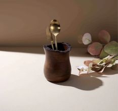 Artisan Wood Spoon Stand with Natural Edge