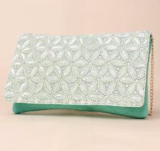 Celestial Bloom Hand-Embroidered Clutch with Elegant Chain Strap