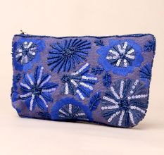 Twilight Petals Embroidered Sequin Pouch