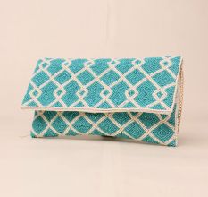 Celestial Grid Hand-Beaded Clutch with Detachable Chain Strap