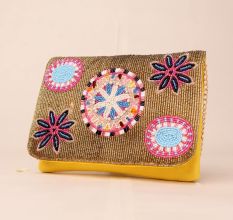 Boho Bloom Hand Beaded Clutch with Gold Chain Strap