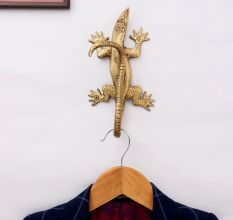 Golden Handmade Brass Lizard Wall Hook