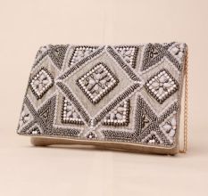 Imperial Gleam Hand-Embroidered Clutch with Chain Strap