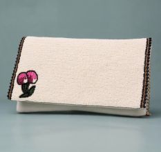 Blush Bloom Minimalist Beaded Clutch with Chain Strap
