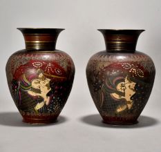 Vintage Flower Pot With Red Enamel Work