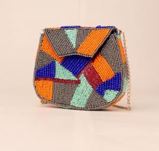 Geometric Beaded Sling Bag – Multicolor Statement Purse with Chain Strap