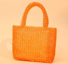 Handmade Orange Beaded Tote Bag – Stylish Transparent Bead Handbag for Women