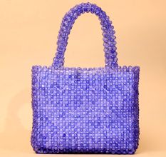 Handmade Blue Beaded Tote Bag – Stylish Transparent Bead Handbag for Women