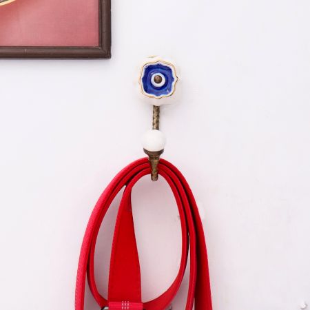 Navy Blue Solid Gold Line Ceramic Hook In Antique Fitting